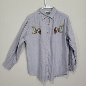 VTG Shirt Cats Basic Editions Women Small Oversized Embroidered Casual Cotton